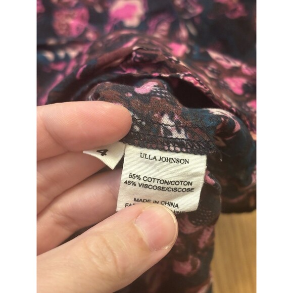 Ulla Johnson Rana Blouse Midnight Floral Ruffle Sleeve V Neck Tassel Size 4 Pink - Picture 7 of 8